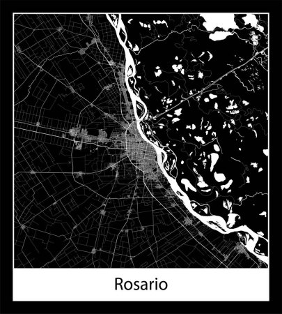 Illustration for Minimal city map of Rosario (Argentina South America) - Royalty Free Image