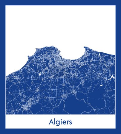 Ilustración de Argel Argelia África Mapa de la ciudad azul imprimir vector ilustración - Imagen libre de derechos