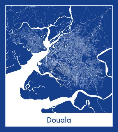 Ilustración de Douala Camerún África Mapa de la ciudad azul print vector ilustración - Imagen libre de derechos