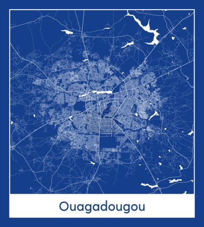 Ilustración de Ouagadougou Burkina Faso Africa City mapa azul print vector ilustración - Imagen libre de derechos