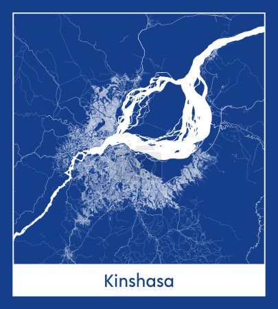 Ilustración de Kinshasa República Democrática del Congo África Mapa de la ciudad azul print vector ilustración - Imagen libre de derechos