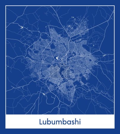 Ilustración de Lubumbashi República Democrática del Congo África mapa azul print vector ilustración - Imagen libre de derechos