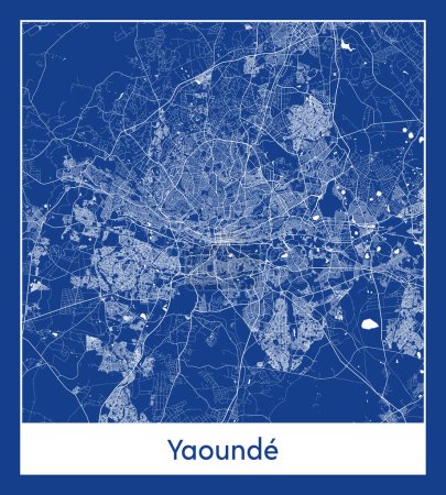 Ilustración de Yaounde Camerún África Mapa de la ciudad azul print vector ilustración - Imagen libre de derechos
