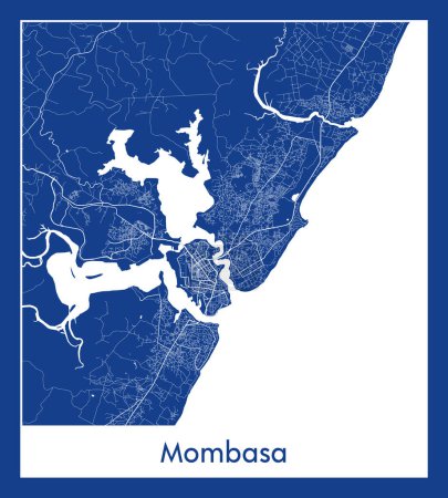 Illustration for Mombasa Kenya Africa City map blue print vector illustration - Royalty Free Image
