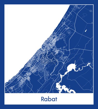 Ilustración de Rabat Marruecos África Mapa de la ciudad azul imprimir vector ilustración - Imagen libre de derechos