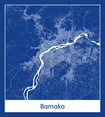 Illustration for Bamako Mali Africa City map blue print vector illustration - Royalty Free Image