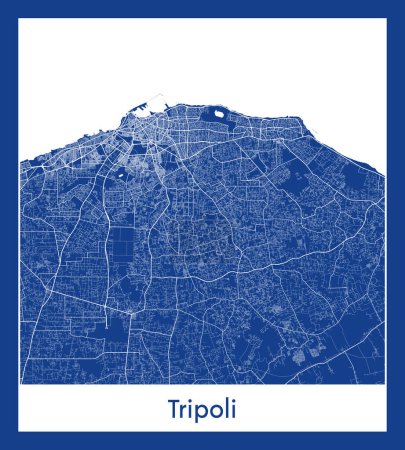 Téléchargez les illustrations : Tripoli Libye Afrique Carte bleue illustration vectorielle - en licence libre de droit