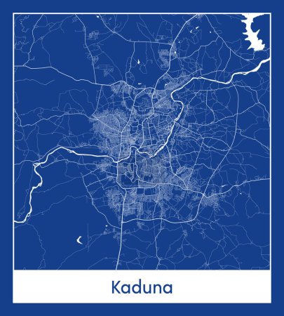 Illustration for Kaduna Nigeria Africa City map blue print vector illustration - Royalty Free Image