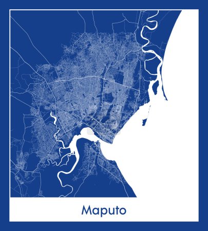Ilustración de Maputo Mozambique Africa City mapa azul imprimir vector ilustración - Imagen libre de derechos