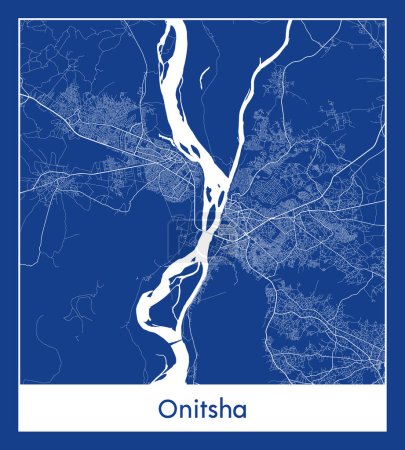 Téléchargez les illustrations : Onitsha Nigeria Afrique Carte bleue illustration vectorielle - en licence libre de droit