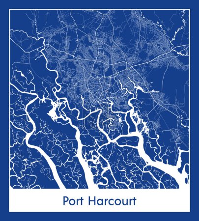 Téléchargez les illustrations : Port Harcourt Nigeria Afrique Carte bleue illustration vectorielle - en licence libre de droit