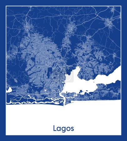 Illustration for Lagos Nigeria Africa City map blue print vector illustration - Royalty Free Image