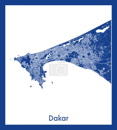 Illustration for Dakar Senegal Africa City map blue print vector illustration - Royalty Free Image
