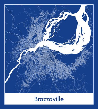 Ilustración de Brazzaville República del Congo África Mapa de la ciudad azul print vector ilustración - Imagen libre de derechos