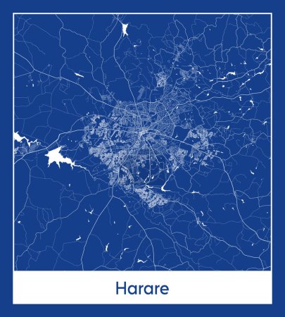 Téléchargez les illustrations : Harare Zimbabwe Afrique Carte bleue illustration vectorielle - en licence libre de droit