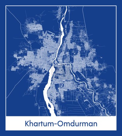 Illustration for Khartum-Omdurman Sudan Africa City map blue print vector illustration - Royalty Free Image