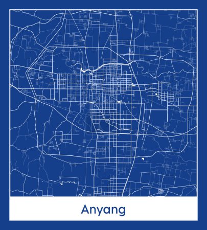 Vektor für Anyang China Asien Stadt Karte blau drucken Vektor Illustration - Lizenzfreies Bild