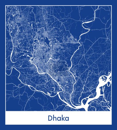 Illustration for Dhaka Bangladesh Asia City map blue print vector illustration - Royalty Free Image