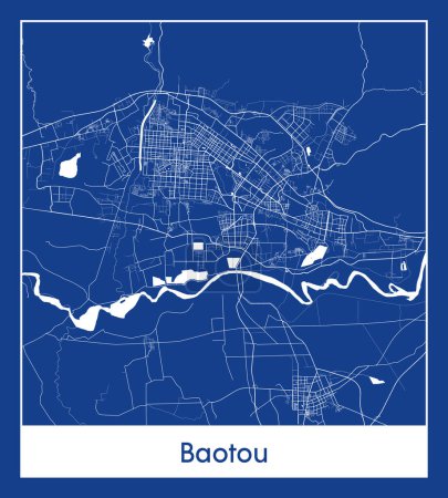 Illustration for Baotou China Asia City map blue print vector illustration - Royalty Free Image