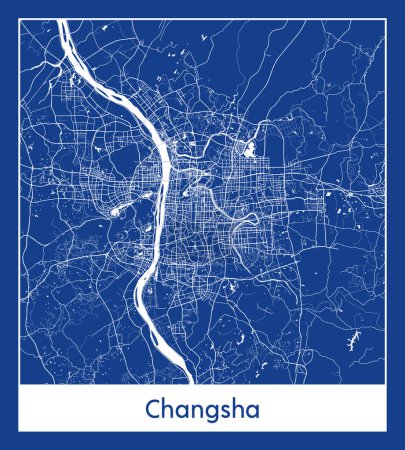 Ilustración de Changsha China Asia City mapa azul imprimir vector ilustración - Imagen libre de derechos