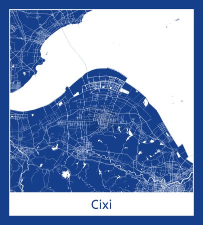 Illustration for Cixi China Asia City map blue print vector illustration - Royalty Free Image