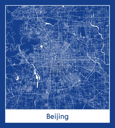 Illustration for Beijing China Asia City map blue print vector illustration - Royalty Free Image