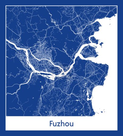 Ilustración de Fuzhou China Asia City mapa azul impresión vector ilustración - Imagen libre de derechos