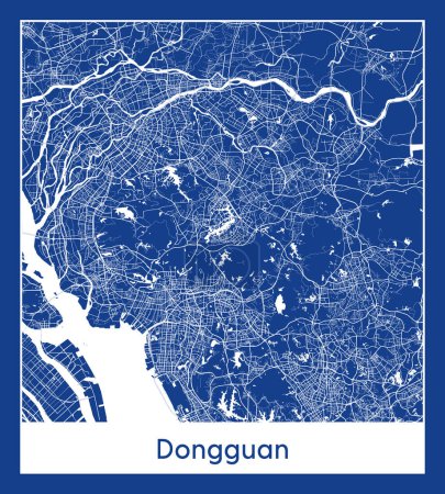 Ilustración de Dongguan China Asia City mapa azul impresión vector ilustración - Imagen libre de derechos