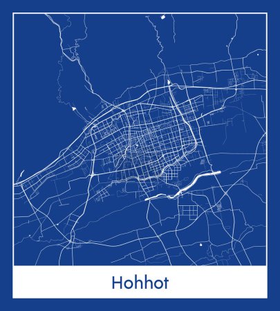 Ilustración de Hohhot China Asia City mapa azul imprimir vector ilustración - Imagen libre de derechos