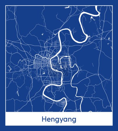Illustration for Hengyang China Asia City map blue print vector illustration - Royalty Free Image