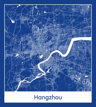Ilustración de Hangzhou China Asia City mapa azul imprimir vector ilustración - Imagen libre de derechos