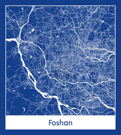 Ilustración de Foshan China Asia City mapa azul imprimir vector ilustración - Imagen libre de derechos