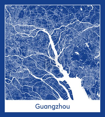 Ilustración de Guangzhou China Asia City mapa azul imprimir vector ilustración - Imagen libre de derechos