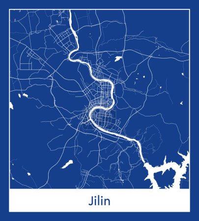 Illustration for Jilin China Asia City map blue print vector illustration - Royalty Free Image
