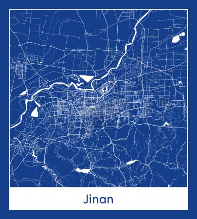 Ilustración de Jinan China Asia City mapa azul imprimir vector ilustración - Imagen libre de derechos