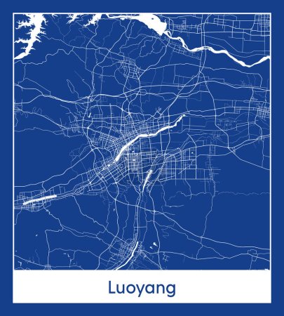 Téléchargez les illustrations : Luoyang Chine Asie Plan de ville illustration vectorielle d'impression bleue - en licence libre de droit