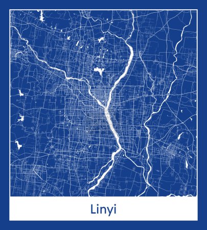 Illustration for Linyi China Asia City map blue print vector illustration - Royalty Free Image