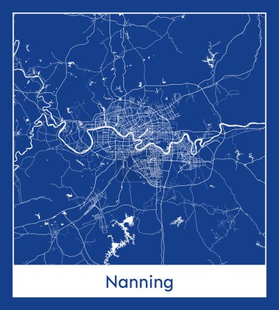 Illustration for Nanning China Asia City map blue print vector illustration - Royalty Free Image