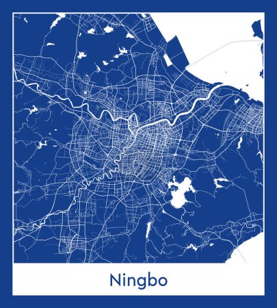 Ilustración de Ningbo China Asia City mapa azul imprimir vector ilustración - Imagen libre de derechos