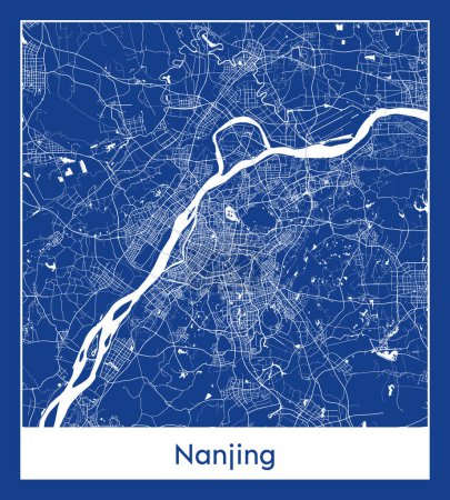 Ilustración de Nanjing China Asia City mapa azul imprimir vector ilustración - Imagen libre de derechos