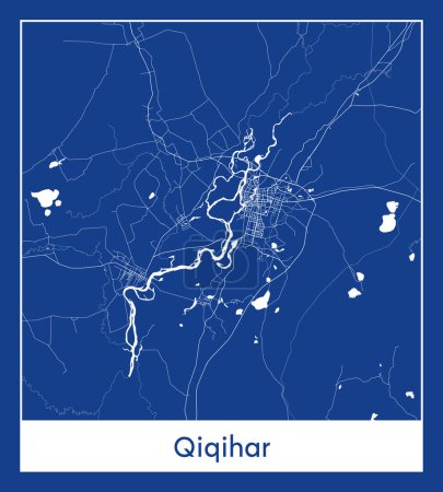 Illustration for Qiqihar China Asia City map blue print vector illustration - Royalty Free Image