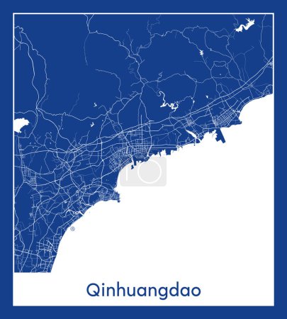 Ilustración de Qinhuangdao China Asia City mapa azul imprimir vector ilustración - Imagen libre de derechos