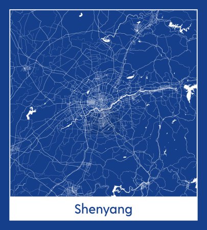 Ilustración de Shenyang China Asia City mapa azul impresión vector ilustración - Imagen libre de derechos