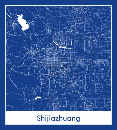 Illustration for Shijiazhuang China Asia City map blue print vector illustration - Royalty Free Image