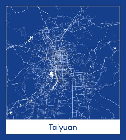 Illustration for Taiyuan China Asia City map blue print vector illustration - Royalty Free Image