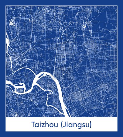 Illustration for Taizhou Jiangsu China Asia City map blue print vector illustration - Royalty Free Image