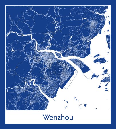 Ilustración de Wenzhou China Asia City mapa azul impresión vector ilustración - Imagen libre de derechos