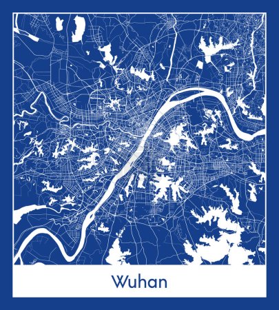 Ilustración de Wuhan China Asia City mapa azul imprimir vector ilustración - Imagen libre de derechos