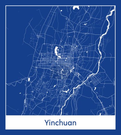 Illustration for Yinchuan China Asia City map blue print vector illustration - Royalty Free Image