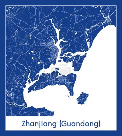 Illustration for Zhanjiang Guandong China Asia City map blue print vector illustration - Royalty Free Image